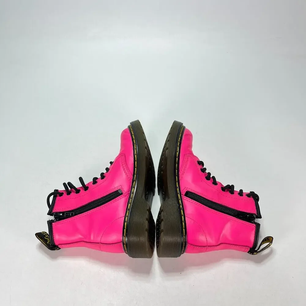 Dr. Martens 1460 Fluorescent Pink Leather Lace Up 8-Eye Ankle Boots Kids Size 12